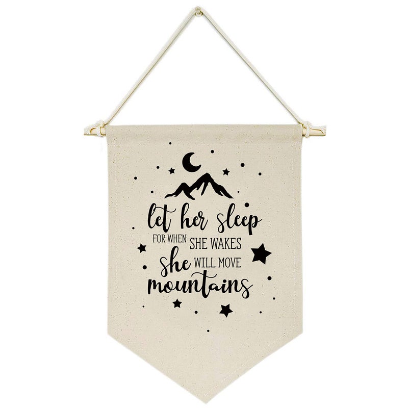 Topthink Let Her Sleep, for When She Wakes, She Will Move Mountains -Canvas Hanging Flag Banner Wall Sign Decor Gift for Baby Kids Girl Nursery Teen Room Front Door - Moon Star - Image 1